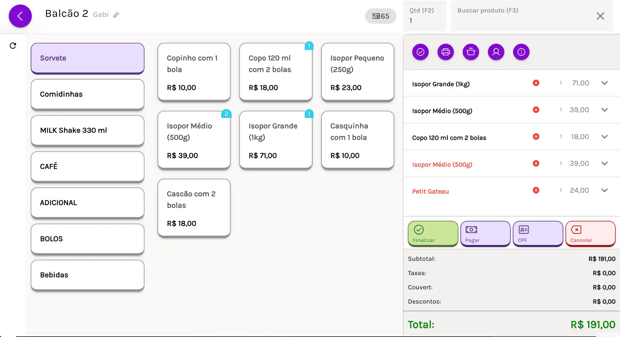 Frente de caixa balcão do Alkanas