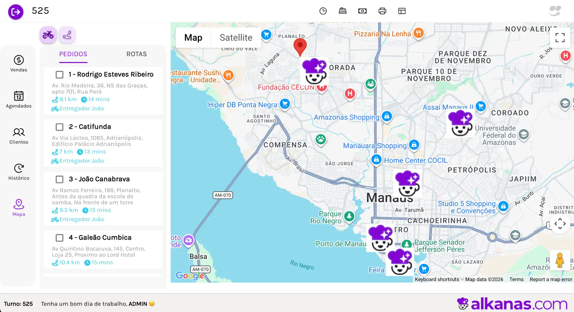 Mapa de entregas do Alkanas